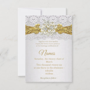 Faire-part de mariage or élégant avec dentelle et