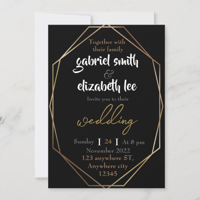 faire-part de mariage or élégant et simple (Devant)