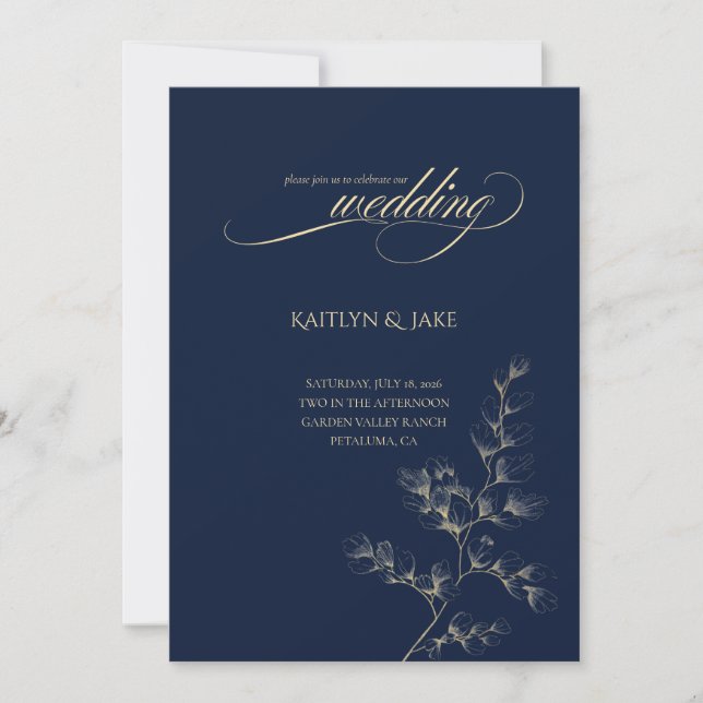 Faire-part de mariage or et marine (Devant)