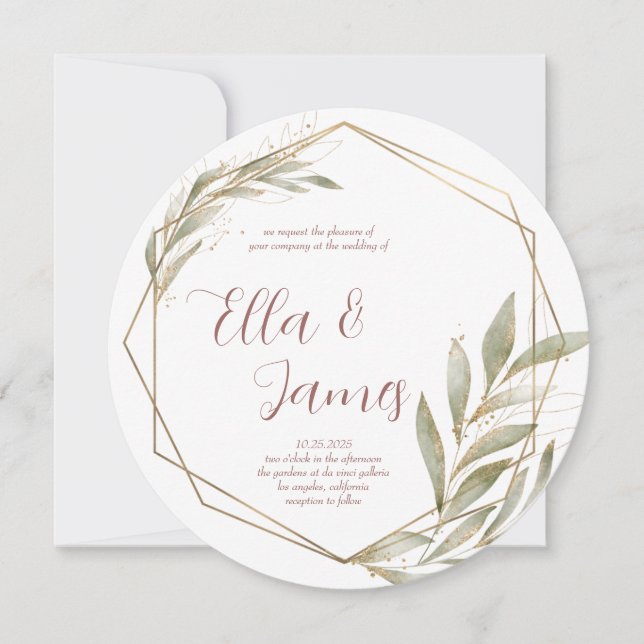 Faire-part de mariage or feuille aquarelle (Devant)