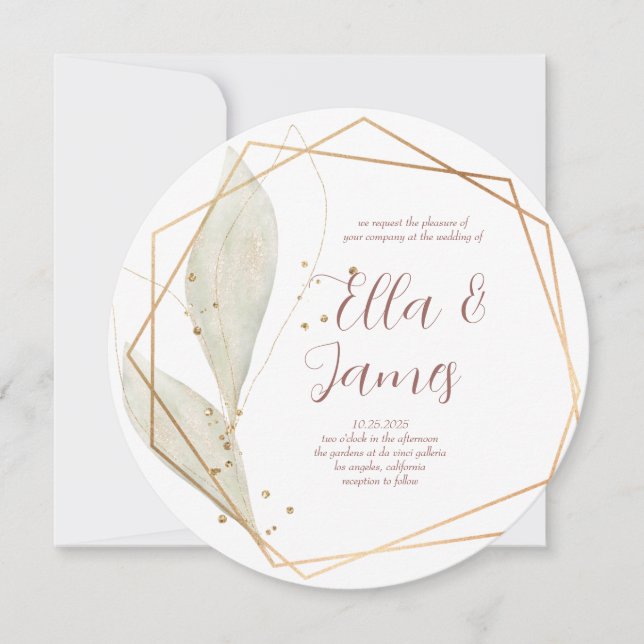 Faire-part de mariage or feuille aquarelle (Devant)