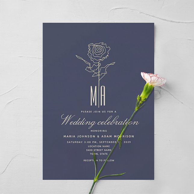 Faire-part de mariage Or Romantique Rose Bleu Mari (Créateur téléchargé)