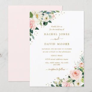Faire-part de mariage or rose floral