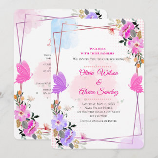 Faire-part de mariage or rose floral violet rose c