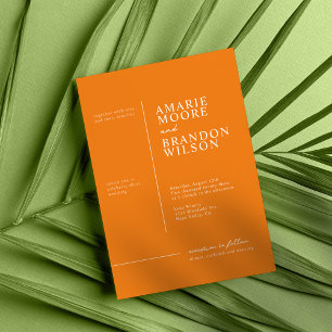 Faire-part de mariage orange à typographie minimal