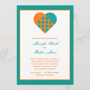 Faire-part de mariage orange de coeur de ruban de
