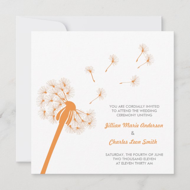 Faire-part de mariage orange de pissenlit (Devant)