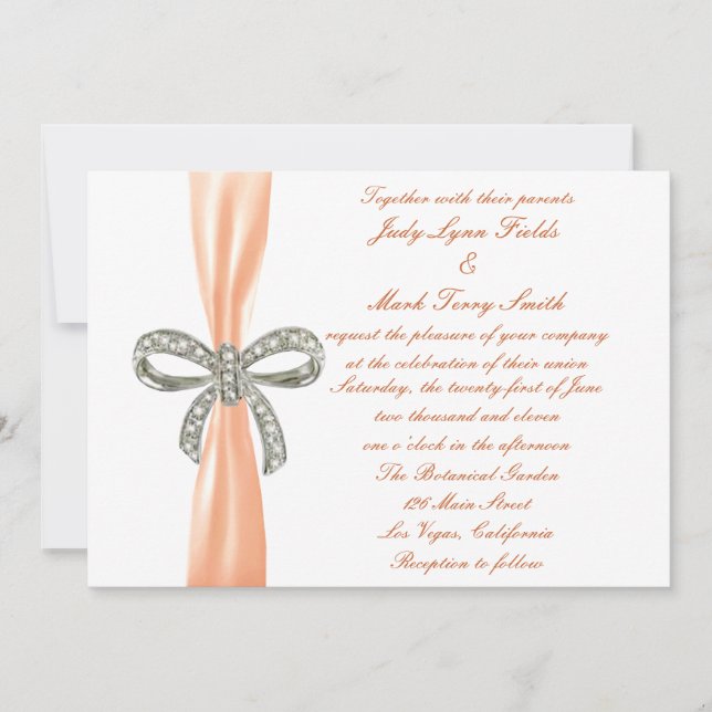 Faire-part de mariage orange Diamond Bow (Devant)