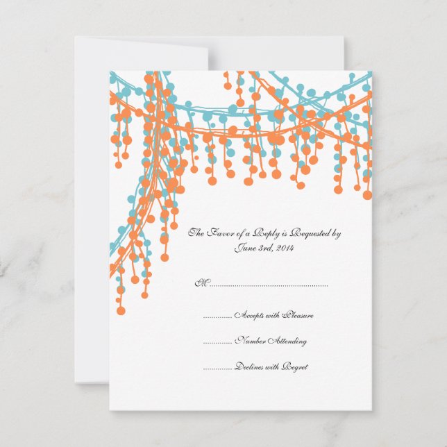 Faire-part de mariage orange et bleu perlé RSVP (Devant)