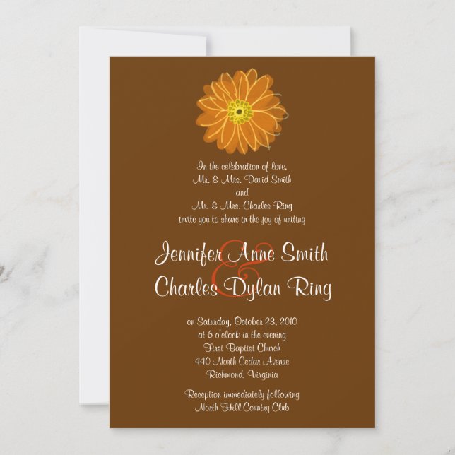 Faire-part de mariage orange et Brown Gerber Daisy (Devant)