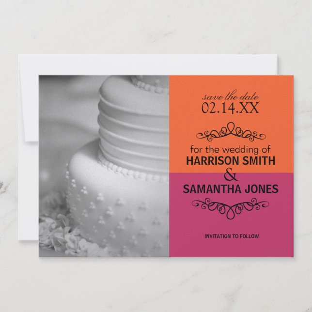 Faire-part de mariage orange et rose pour annoncer (Devant)
