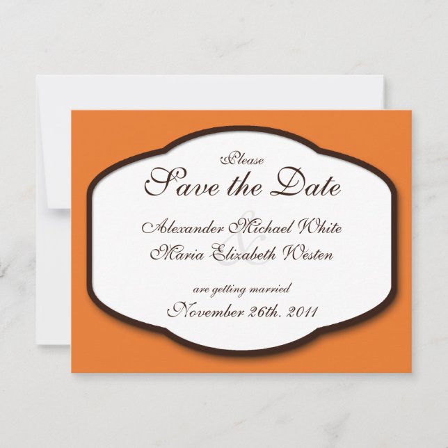 Faire-part de mariage orange marron et blanc (Devant)