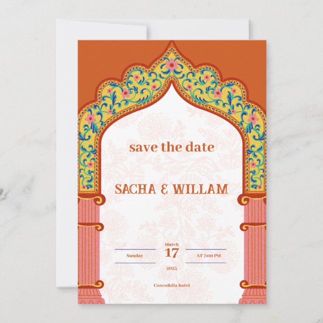 Faire-part de mariage orange moderne (Devant)