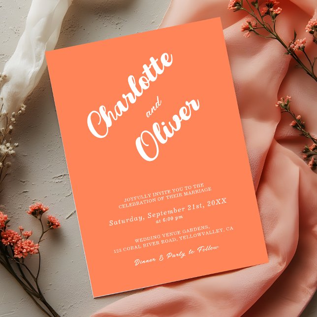 Faire-part de mariage orange moderne corail Union  (Créateur téléchargé)
