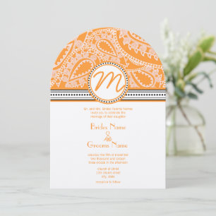 Faire-part de mariage orange Paisley avec points