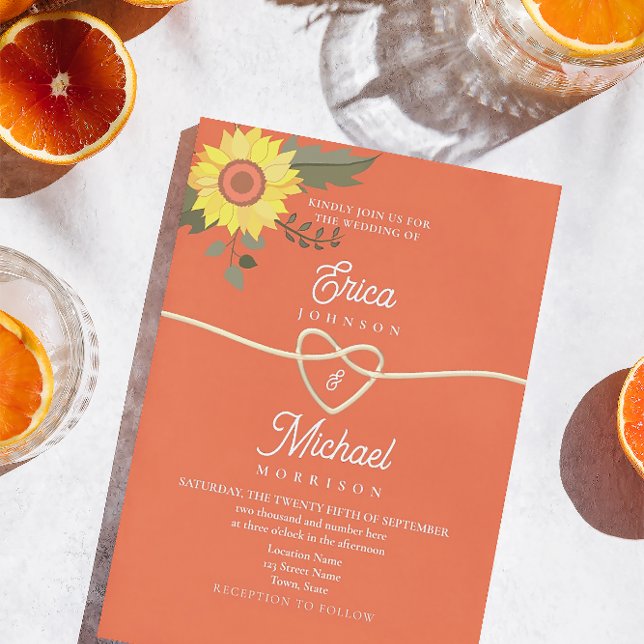 Faire-part de mariage orange rose floral (Créateur téléchargé)