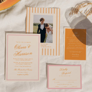 Faire-part de mariage orange rose rayure lueur de