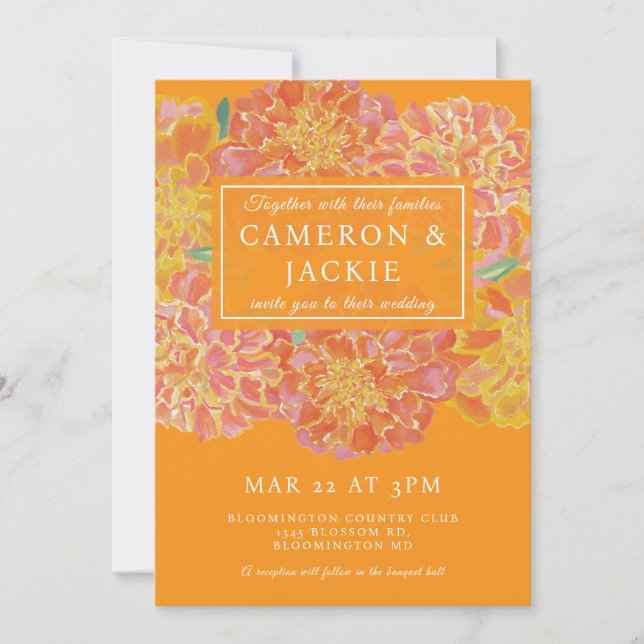 Faire-part de mariage orange souci vibrant (Devant)