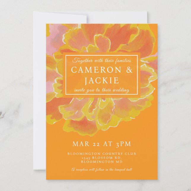 Faire-part de mariage orange souci vibrant (Devant)