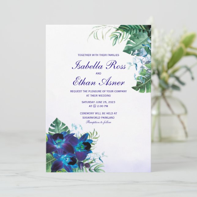 Faire-part de mariage Orchidée Bleue Turquoise Vio (Debout devant)