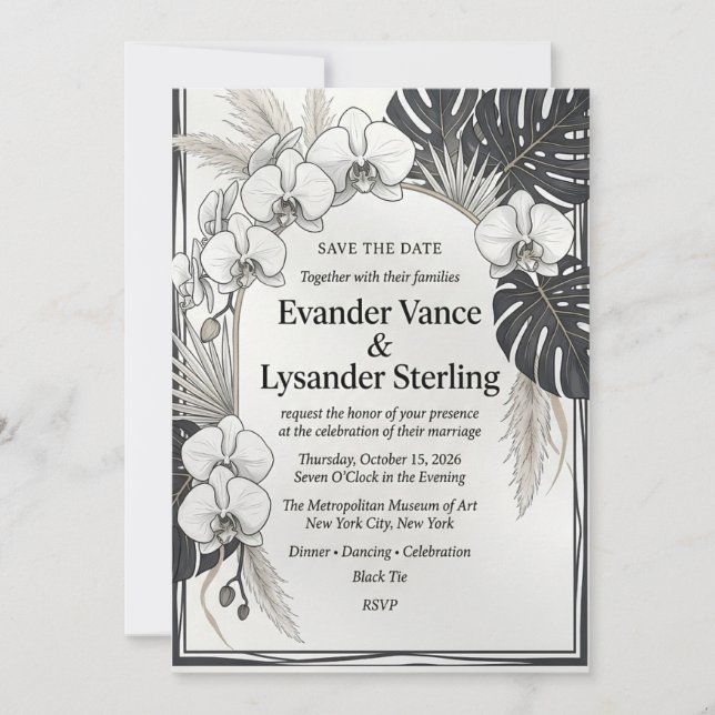 Faire-part de mariage Orchidée élégante et Monster (Devant)