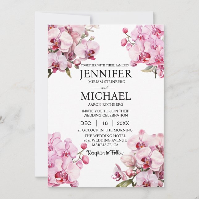 Faire-part de mariage Orchidées roses tout en un (Devant)
