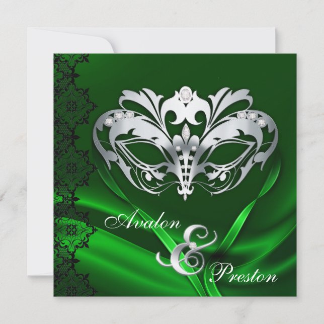 Faire-part de mariage orné de bijoux de vert (Devant)
