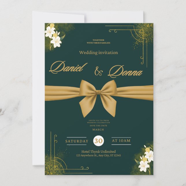 Faire-part de mariage orné de lierre vert forêt (Devant)