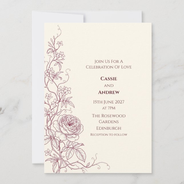 Faire-part de mariage orné Rose Blush (Devant)
