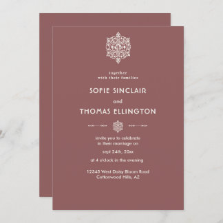 Faire-part de mariage ornement en bois de rose fon