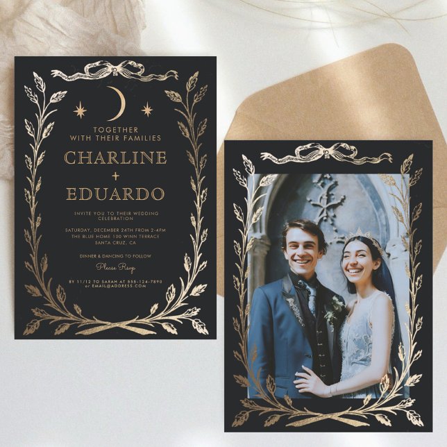 Faire-part de mariage ornemental de l'or noir (Créateur téléchargé)
