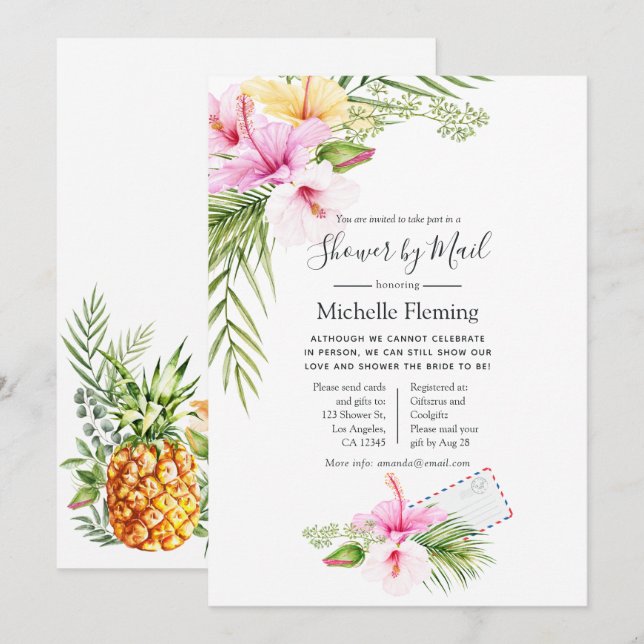 Faire-part de mariage ou de baby shower Tropical F (Devant / Derrière)