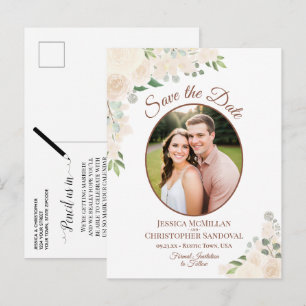 Faire-part de mariage ovale avec des roses pêche r