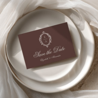 Faire-part de mariage ovale brun Old Money