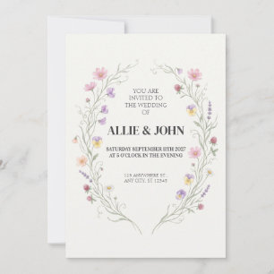 Faire-part de mariage ovale en couronne de fleurs