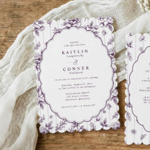 Faire-part de mariage ovale floral vintage françai