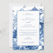 Faire-part de mariage Pagode Bleue Toile Chinoiser