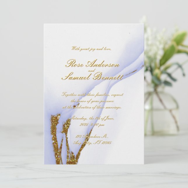 Faire-part de mariage pailleté à l'encre d'alcool  (Debout devant)