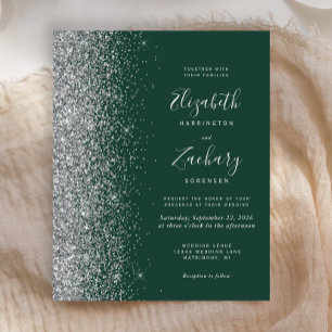 Faire-Part de Mariage Pailleté Argent Vert Émeraud