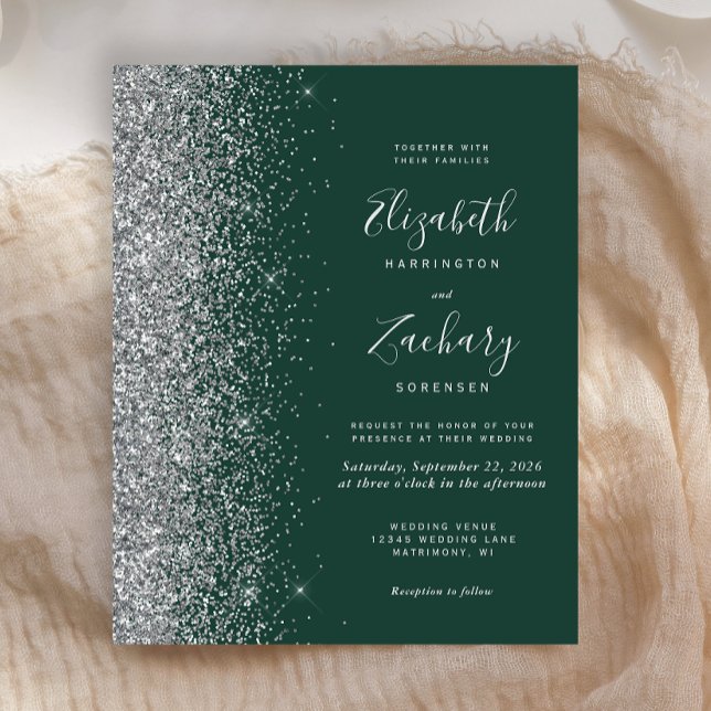 Faire-Part de Mariage Pailleté Argent Vert Émeraud (Créateur téléchargé)