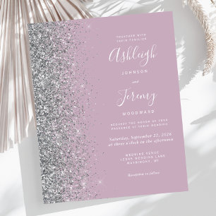 Faire-part de mariage pailleté argent violet pouss
