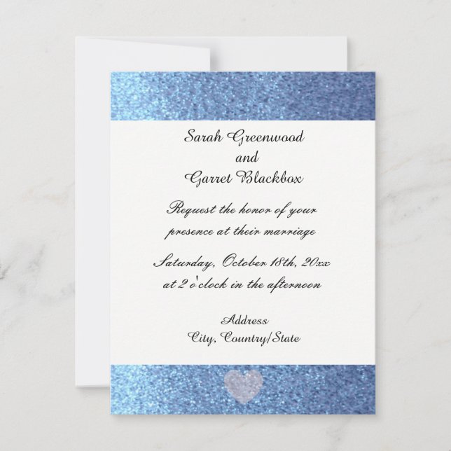 Faire-part de mariage pailleté bleu rêveur (Devant)
