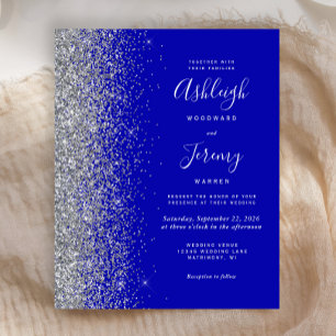 Faire-part de mariage pailleté bleu roi argenté éc