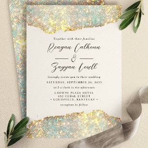 Faire-part de mariage pailleté écriture holographi