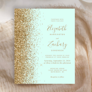 Faire-part de mariage pailleté or vert menthe pas