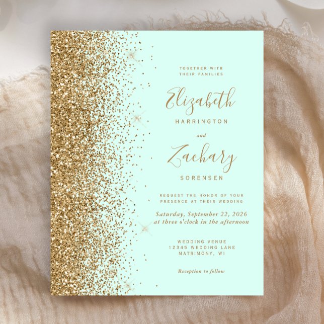 Faire-part de mariage pailleté or vert menthe pas  (Créateur téléchargé)