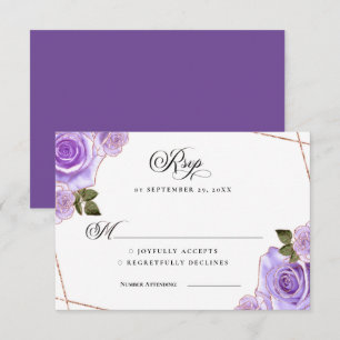 Faire-part de mariage pailleté roses violettes et