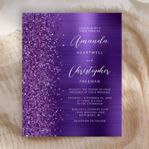 Faire-part de mariage pailleté violet Budget Glam