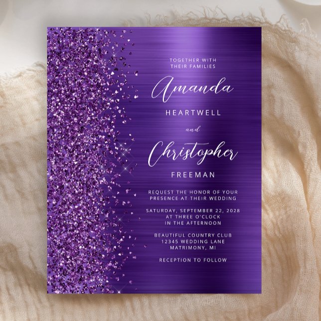 Faire-part de mariage pailleté violet Budget Glam (Créateur téléchargé)