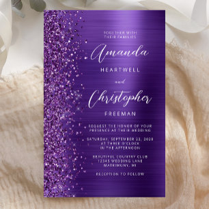 Faire-part de mariage pailleté violet Budget Glam